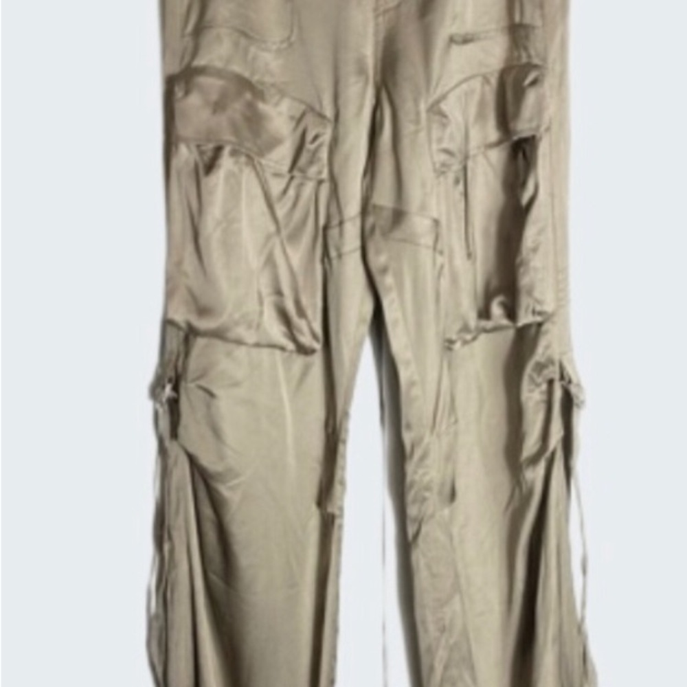 Zara Soft Off Gold Cargo Relaxed Satin Pants size M